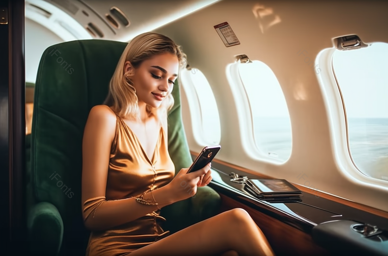 年轻漂亮的女人在飞机上使用手机的背景,高清,摄影图,摄影图片,图片大全,摄影图免费下载